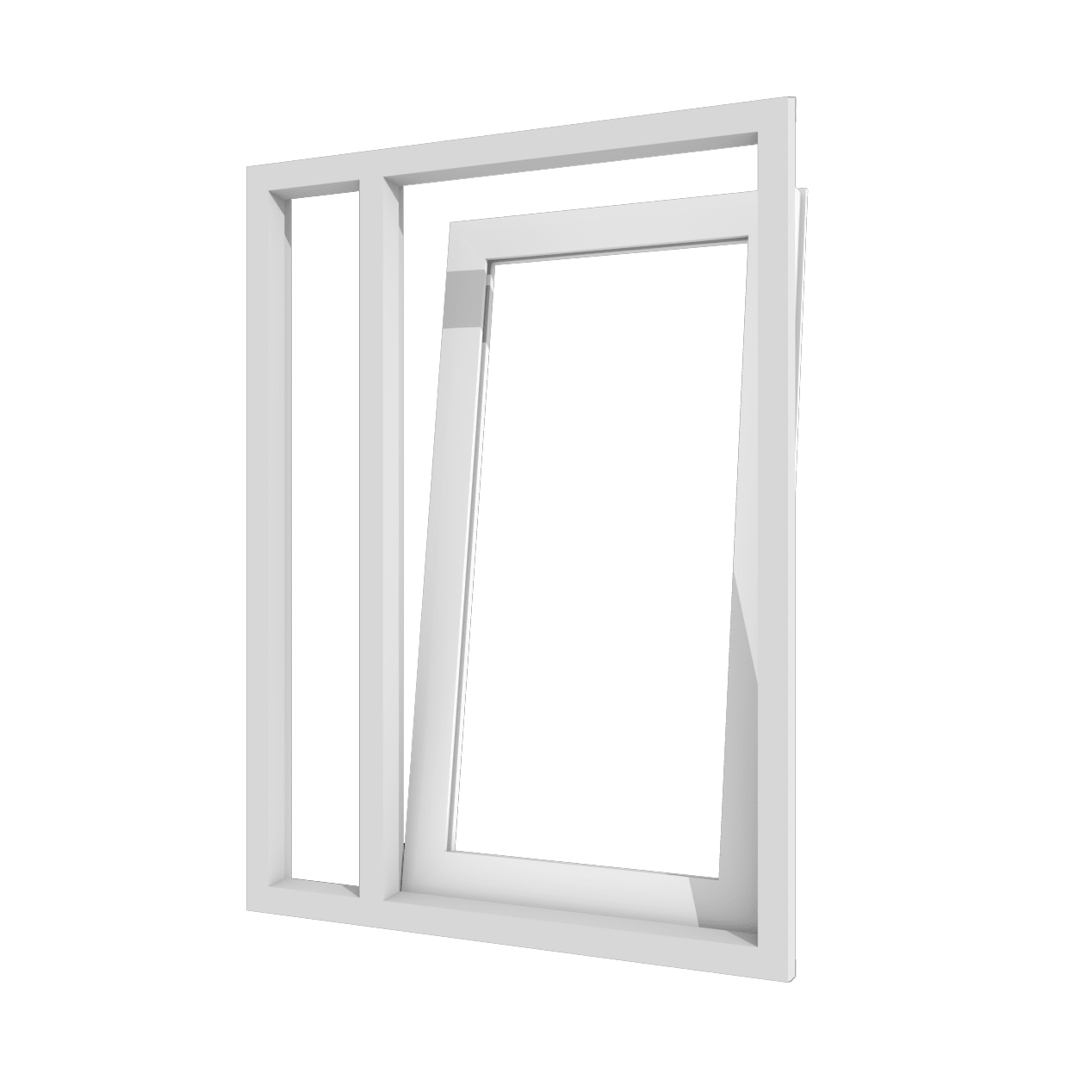 Draaikiepdeur (rechts) en vast raam | 2 vakken | pvc